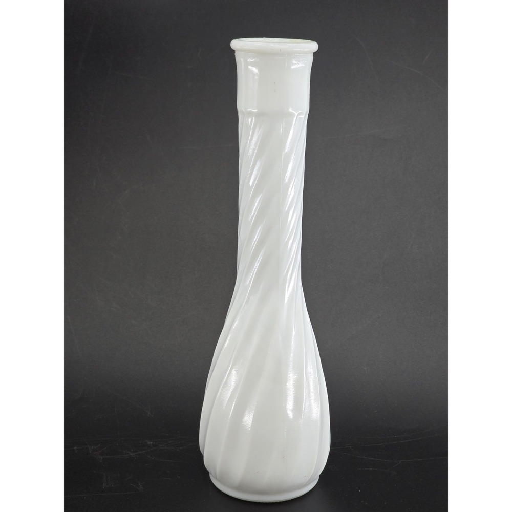 VINTAGE Hoosier‎ White Milk Glass 9" Flower Bud Vase With A Swirl Pattern